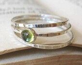 Peridot Gemstone Stacking Rings Hammered Sterling Silver