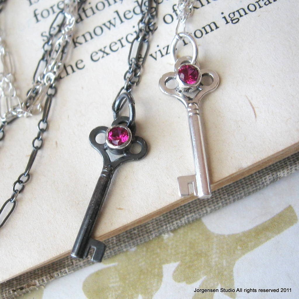 Key Pendant Red Ruby in Sterling Silver