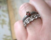 Promise Ring Engagemet Ring Garnet Square Cut Princess Sterling Silver