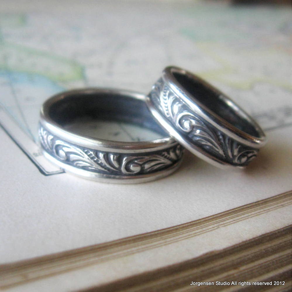 Wedding Band Set Swirl Sterling Silver Rings