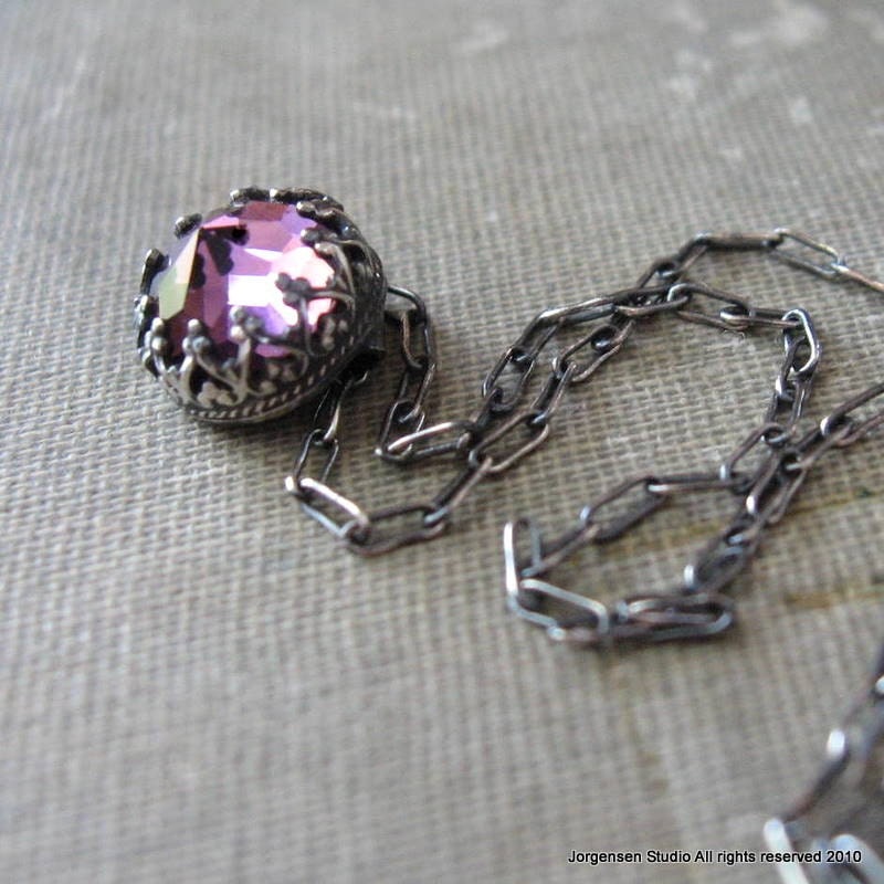 Mini Purple Vintage Swarovski Necklace Handmade in Oxidized Sterling