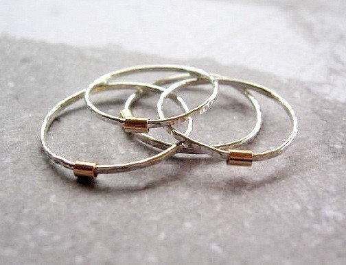 Silver and Gold Stack Ring - Set of Three