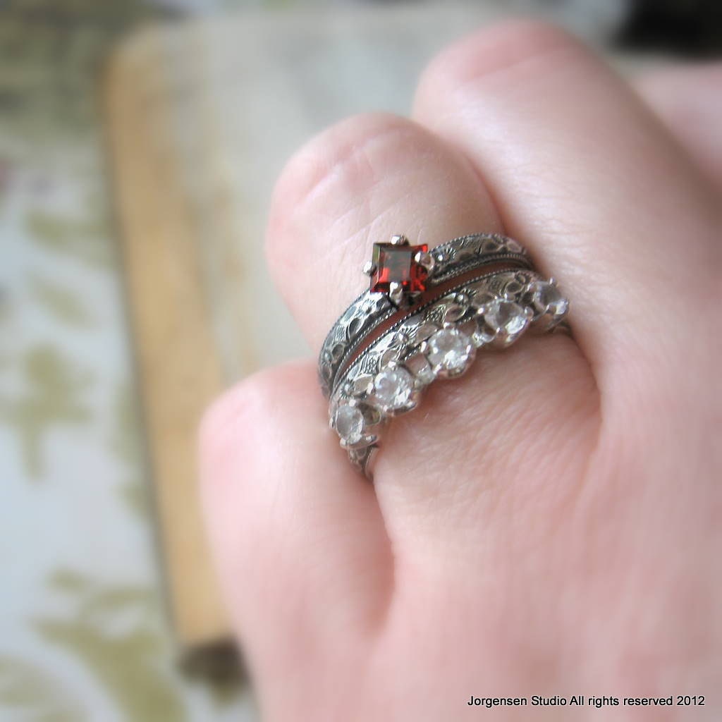 Promise Ring Engagemet Ring Garnet Square Cut Princess Sterling Silver