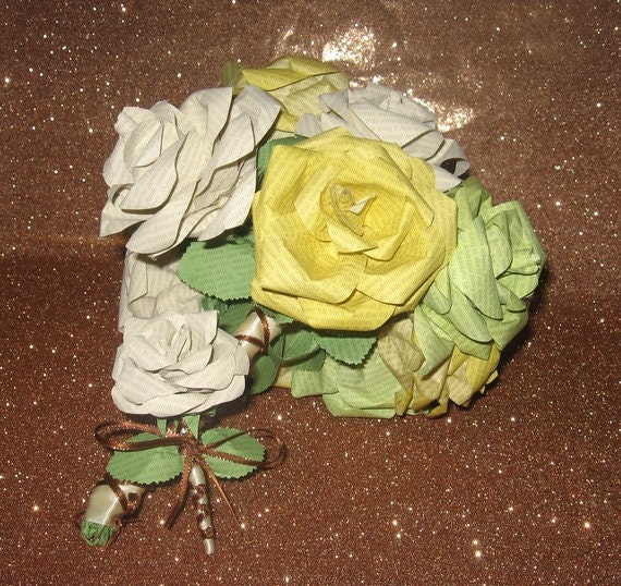 Paper Rose,  Yellow,  Joyful Sunshine, Recycled, romance novel, bouquets, favors