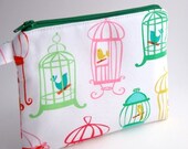 Zippered Wristlet-Michael Miller- Birdcages on White