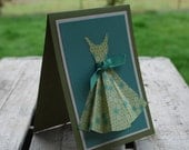 Juniper and Lemon grass dress card and envelope in blue/green and cream/yellow