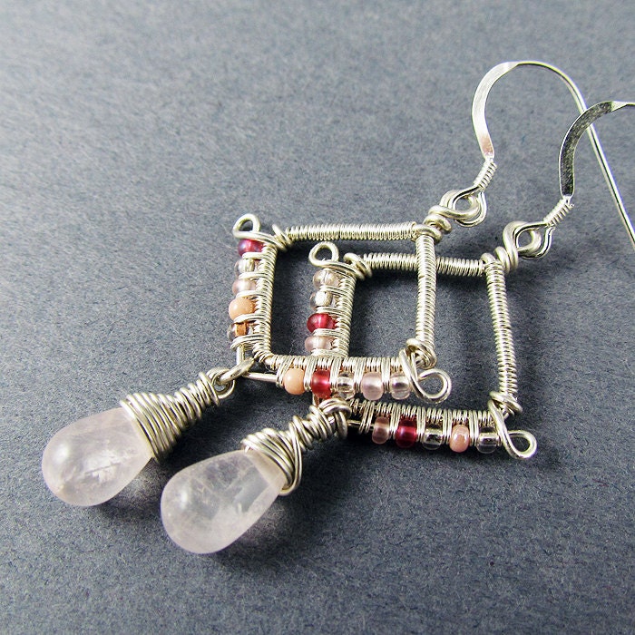 Naivety - Rose Quartz, Glass and Sterling SIlver Earrings - CLEARANCE