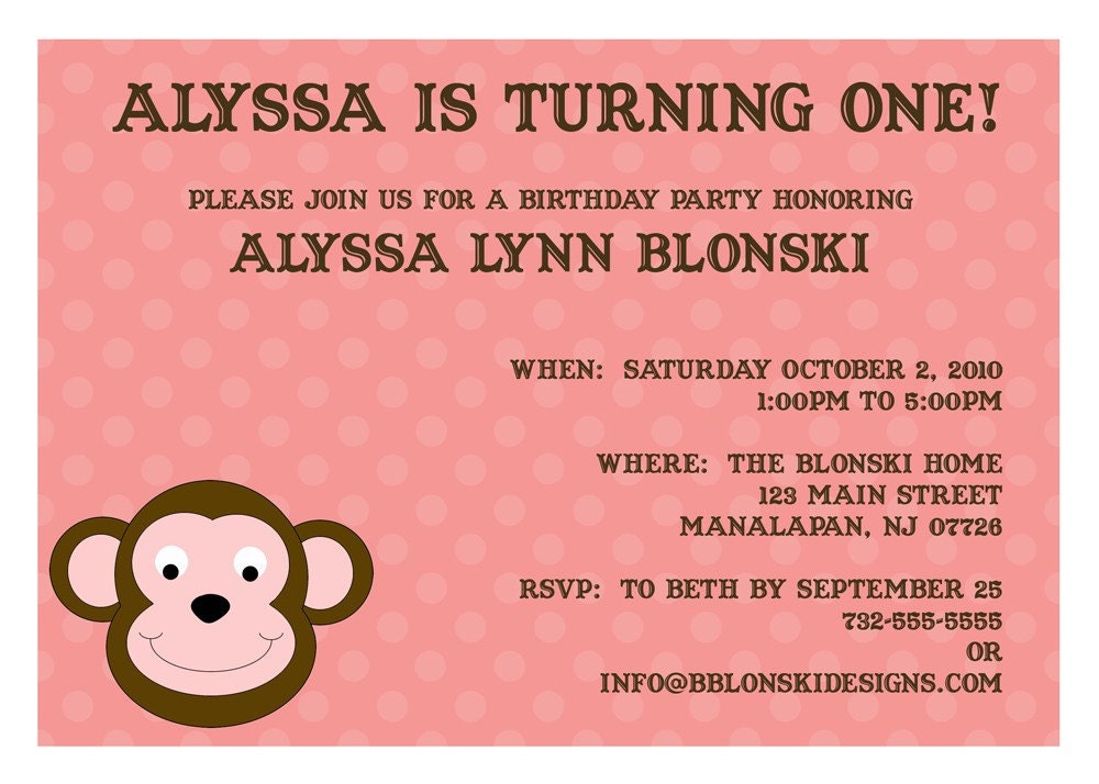 Printable Monkey Birthday Invitation - Your Print