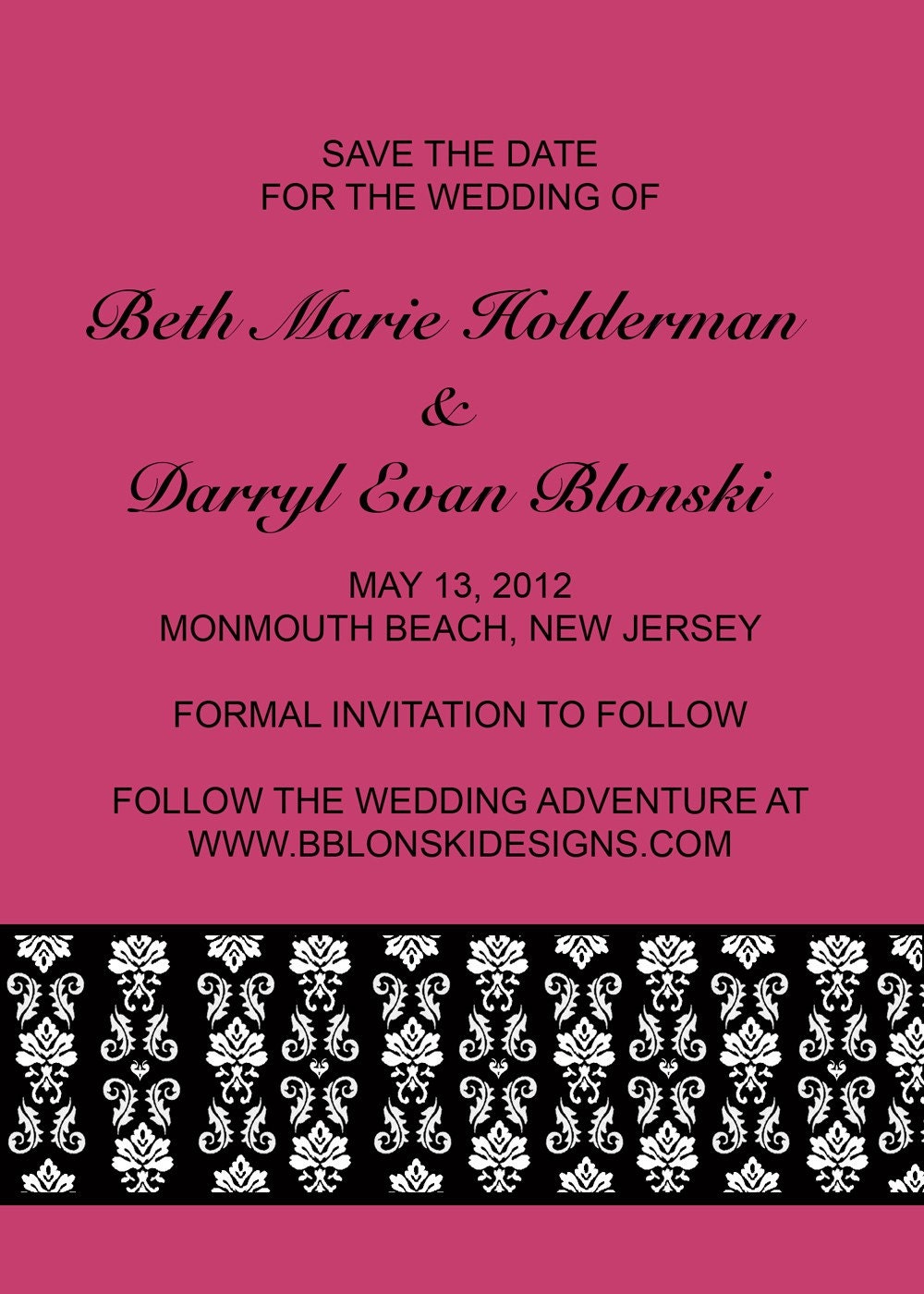 Printable Damask Ribbon Save the Date Card - You Print