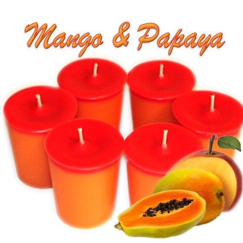 6 Mango Papaya Votive Candles Tropical Fruit Scent