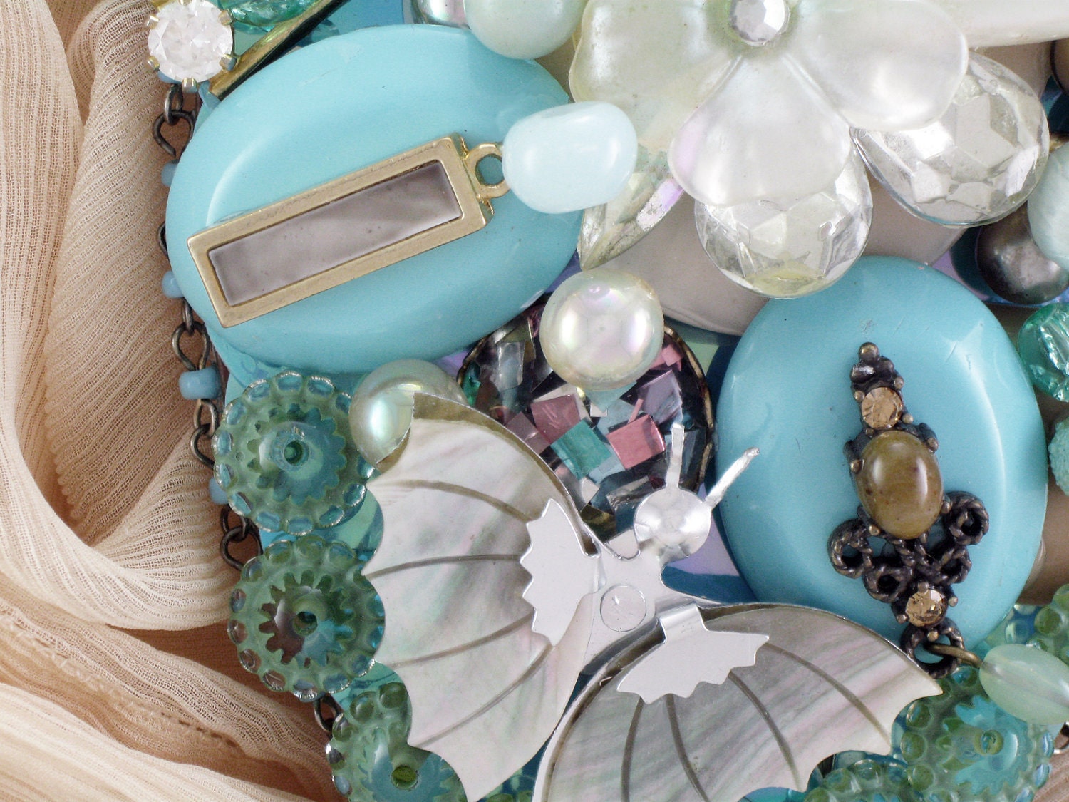 Hand Mirror - Recycled Waterlily at Dusk - Upcycled Jewelry - M000746
