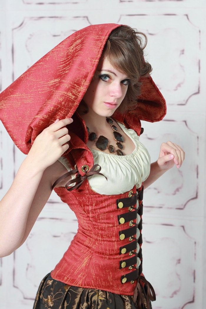 LAST ONE-SALE-Waist 37 to 39 Steampunk Red Riding Hood Corset