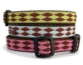 Mid Sized Dog Collar Handmade (Pattern- Harlequin, Colors- Green, Blue, Pink)