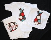 Big Dots Baby Boy TIE 3pc Personalized Boutique Gift Set --bodysuit/onesie, bib and burp cloth