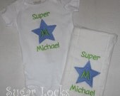 Super Star Personalized Boy onesie and burp cloth gift set