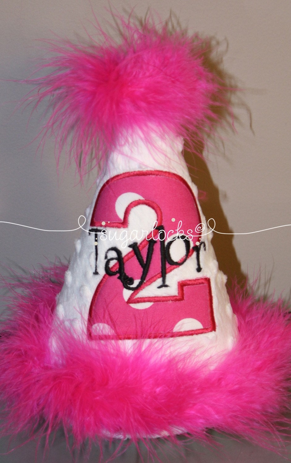 Hot Pink Polka Dots Custom Personalized Marabou Birthday Hat
