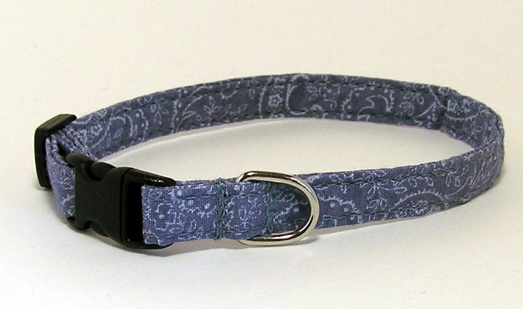 XS Dog Collar - Denim Paisley - Size X Small Miniature Teacup