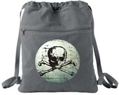 skull and crossbones - gray - cinch sack style BACKPACK