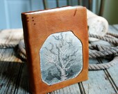 reserved for EleanorJaneJewelry  Coral Tree handbound leather journal with Victorian Coral cut-out hand-coloured