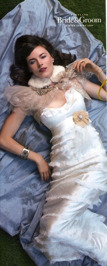 Candlelight Silk Charmeuse and Tulle Layered Wedding Dress. Custom Made to Order.