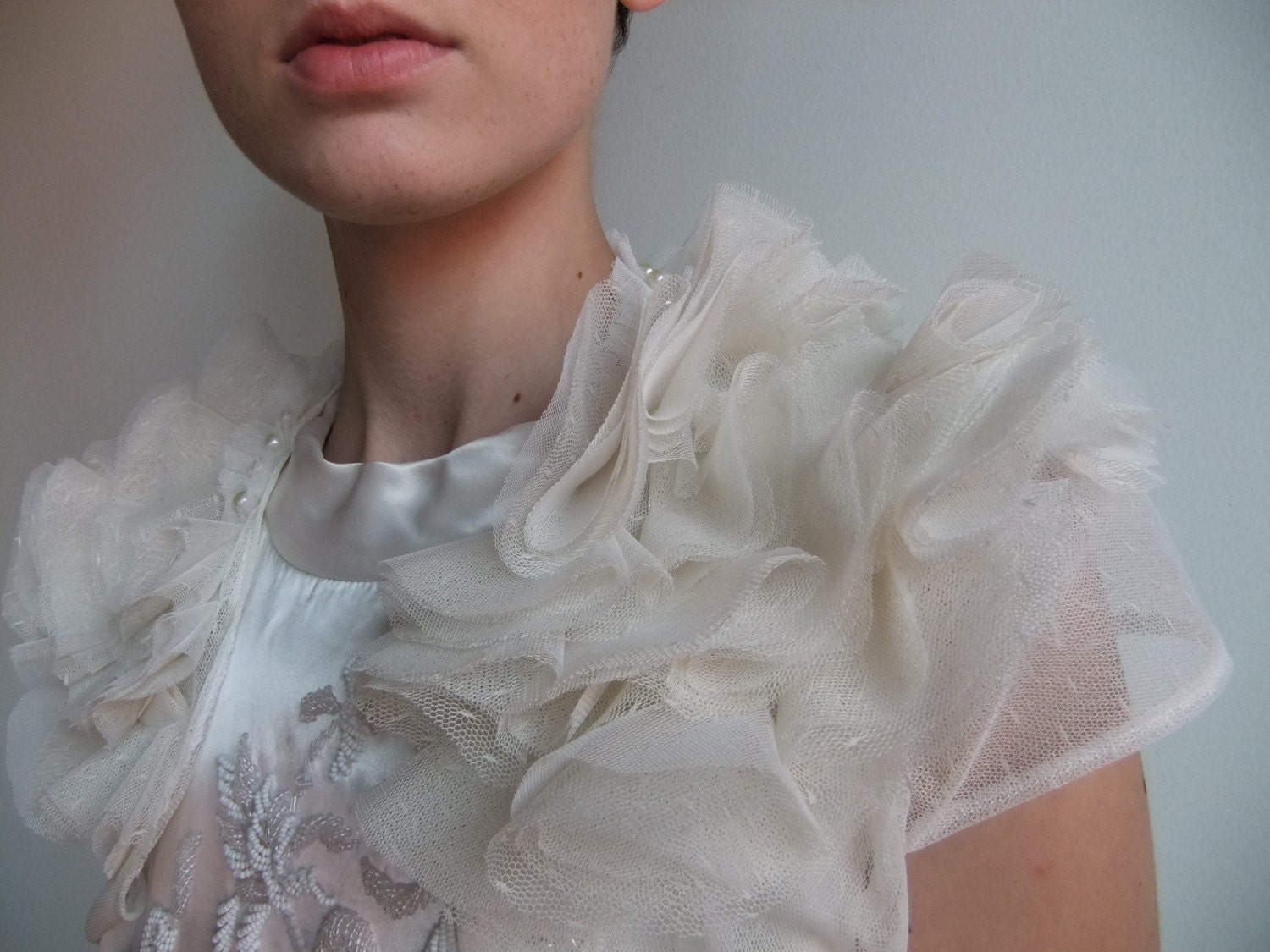Ivory Tulle and Pearl Bridal Wedding Shrug. Made to Order.