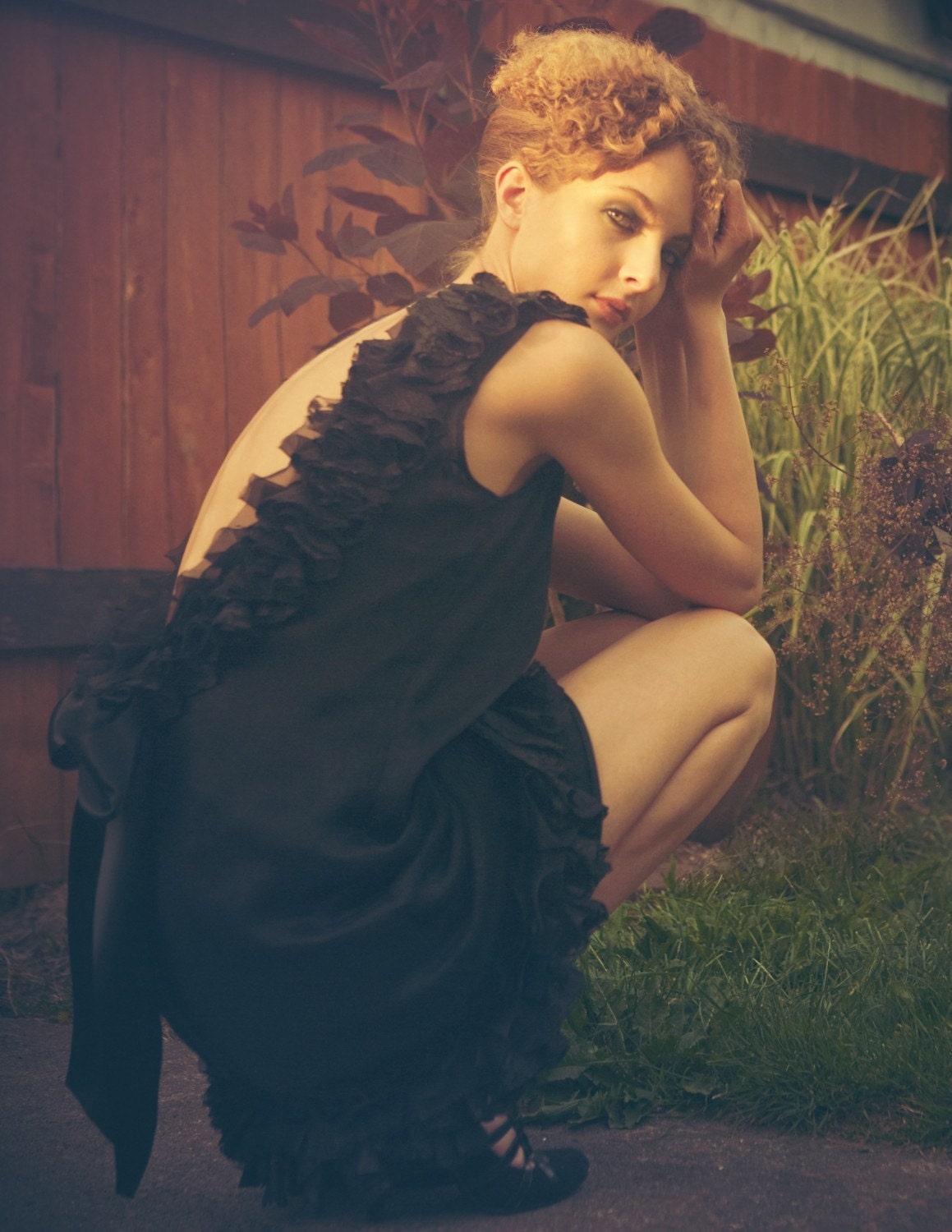Coco Black Silk Chiffon and Lace Backless Dress. Little Black Dress (LBD). Made to Order.