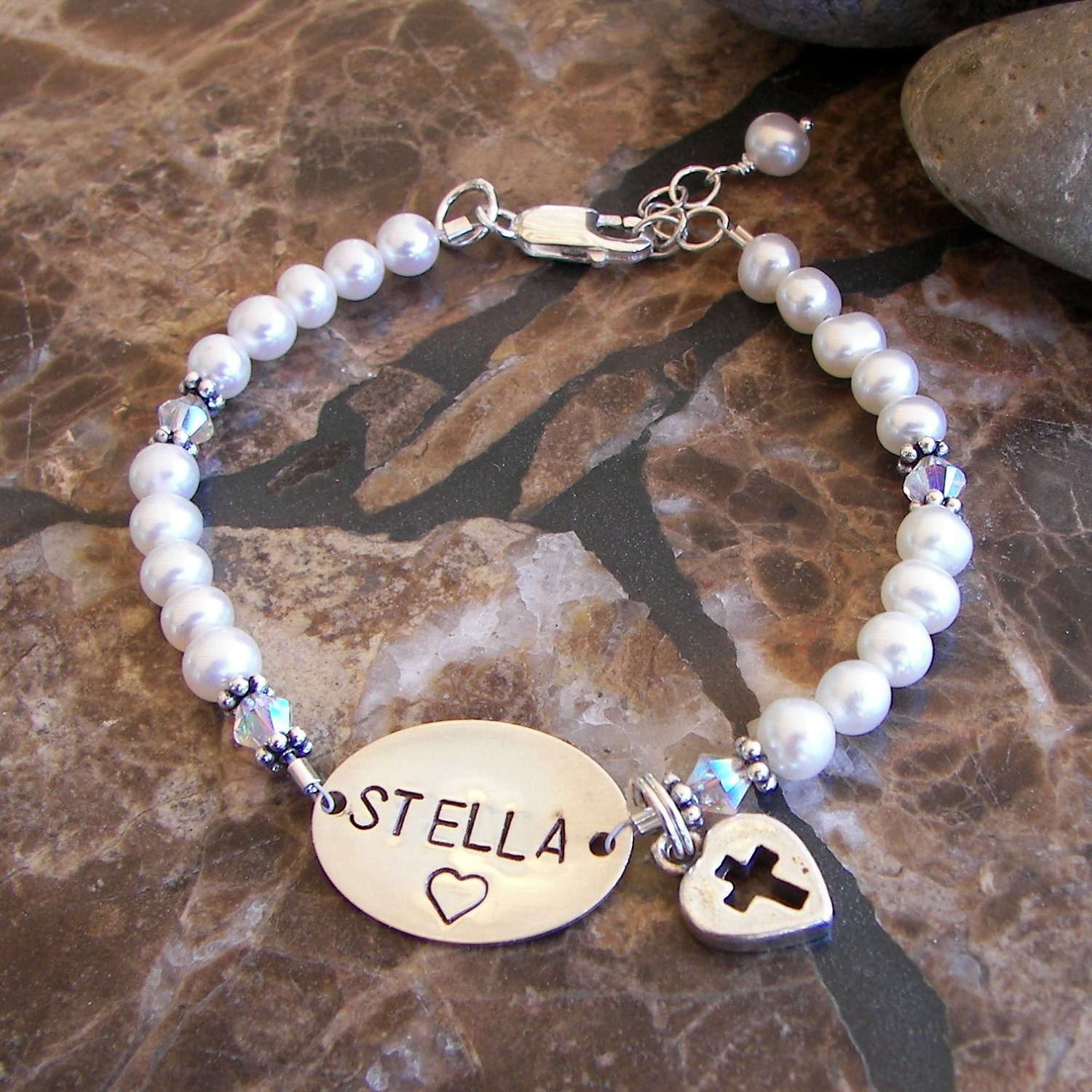 Girl's First Communion Handstamped Name Bracelet