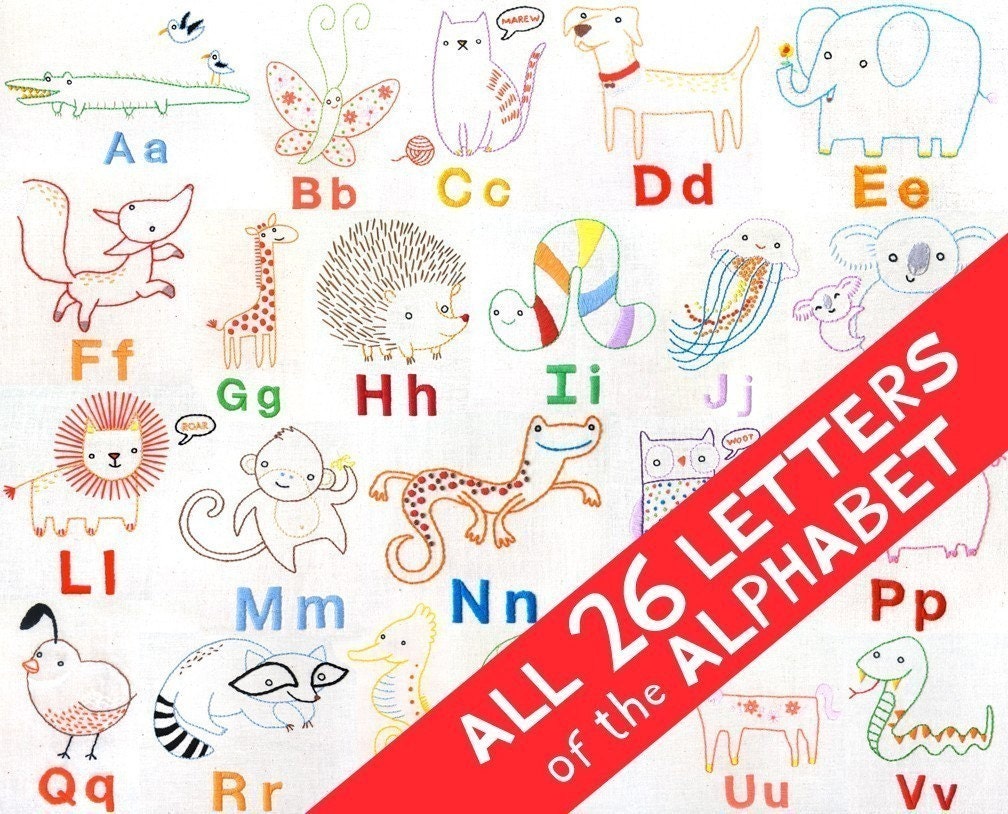 ALL 26 LETTERS Alphabet Animals INSTANT Download pdf embroidery pattern