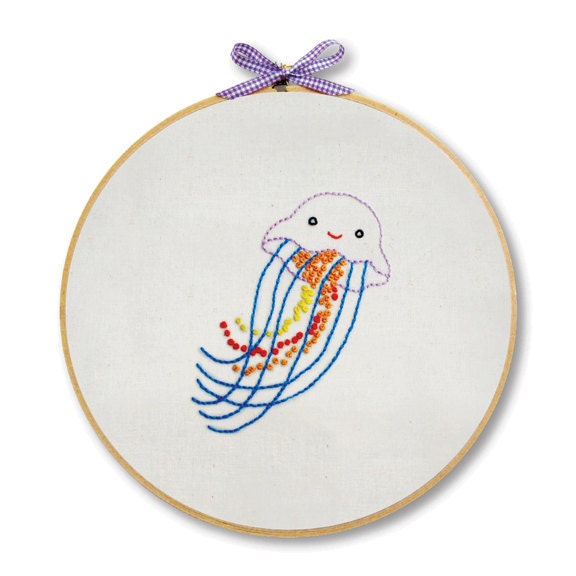 KIT embroidery jellyfish wall art