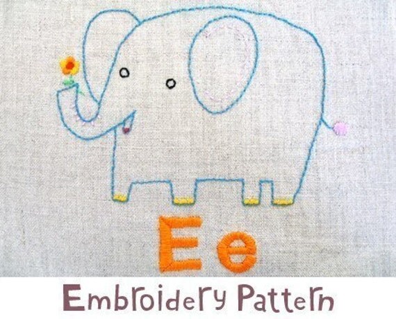 E Elephant PDF file embroidery pattern