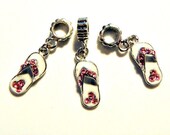 FREe SHIPPING European Beads pink white flip flop sandal charm PBB723
