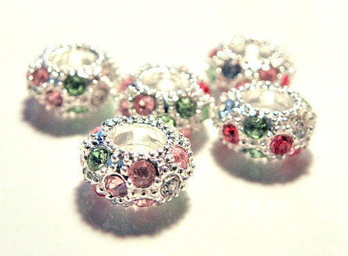 FREe SHIPPING European beads Multicolor Rhinestone Charm PBB725