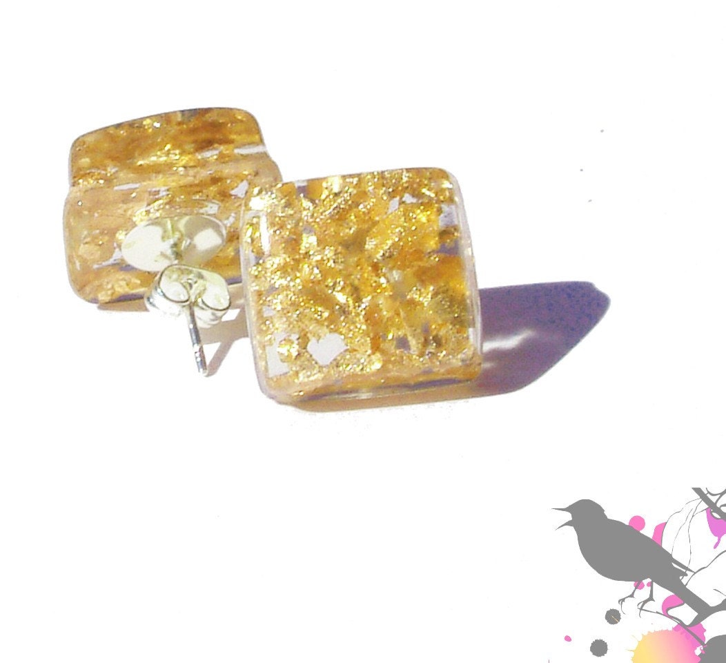 Square Gold Leaf Resin Earrings Opulence
