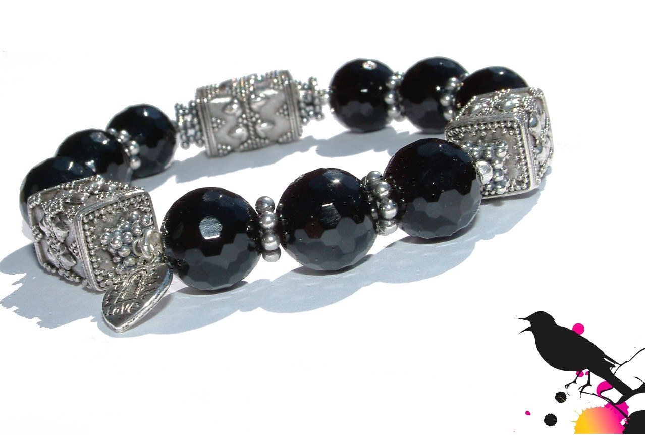 Jet Onyx Bali Bead Bracelet