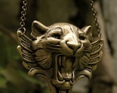 Winged Tiger Necklace In Brass OX