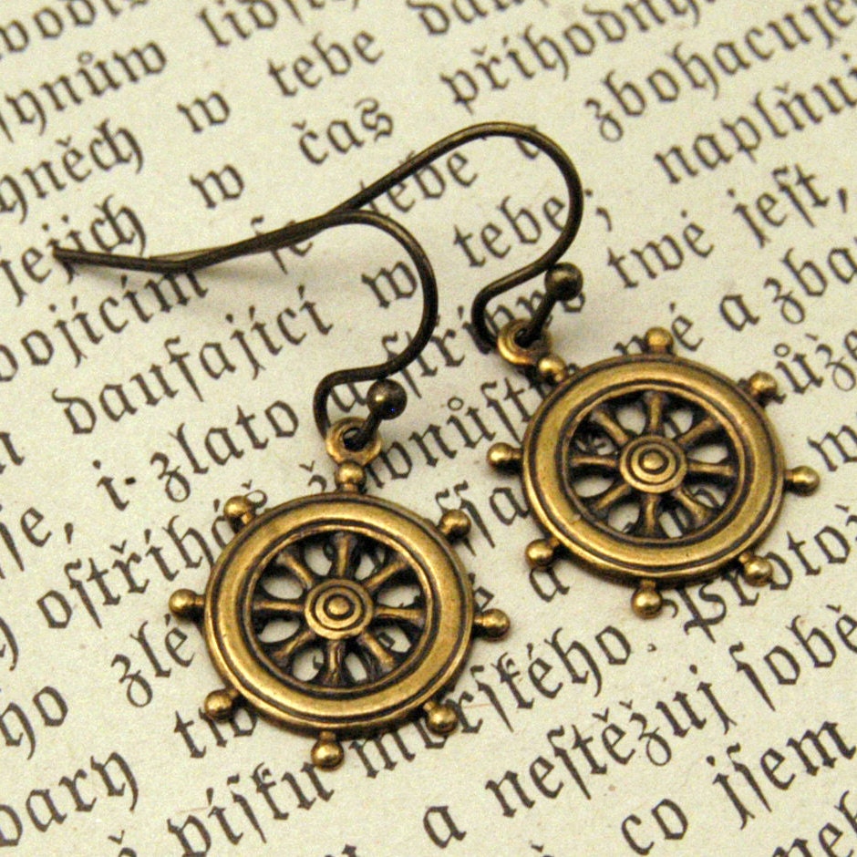 Brass Ship Wheel Earrings
