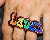 Rainbow Graffiti LOVED Two Finger Ring by beebles