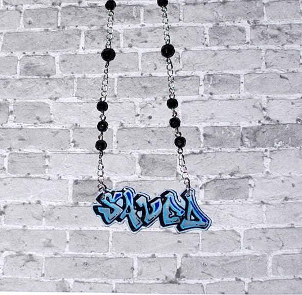 Graffiti SAVED Necklace with Rosary like Chain by beebles