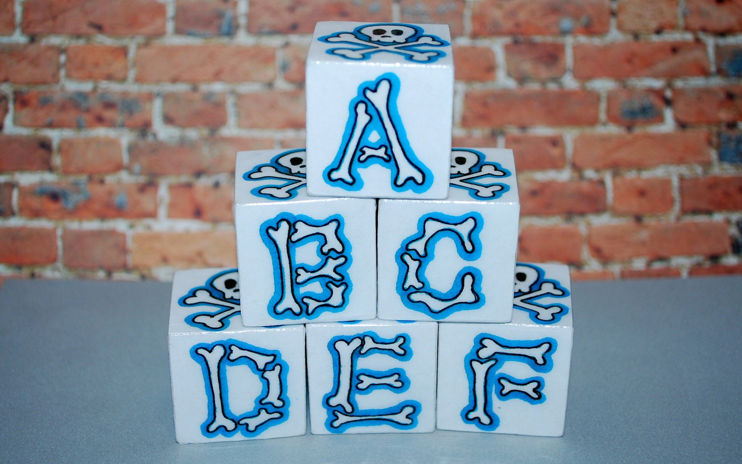 ABC Blocks Skull n Bones Blue Rockin' Blocks  6 Blocks set by beebles