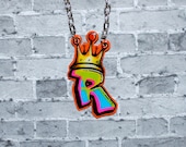 Graffiti Initial with Crown Necklace by beebles