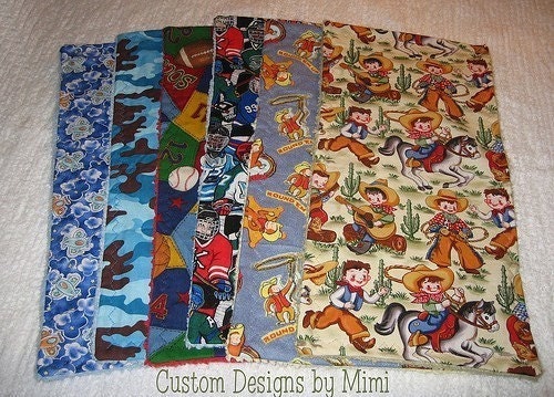 Custom Set of 6 Boutique Chenille Baby Burpies -- You CHOOSE the FABRICS