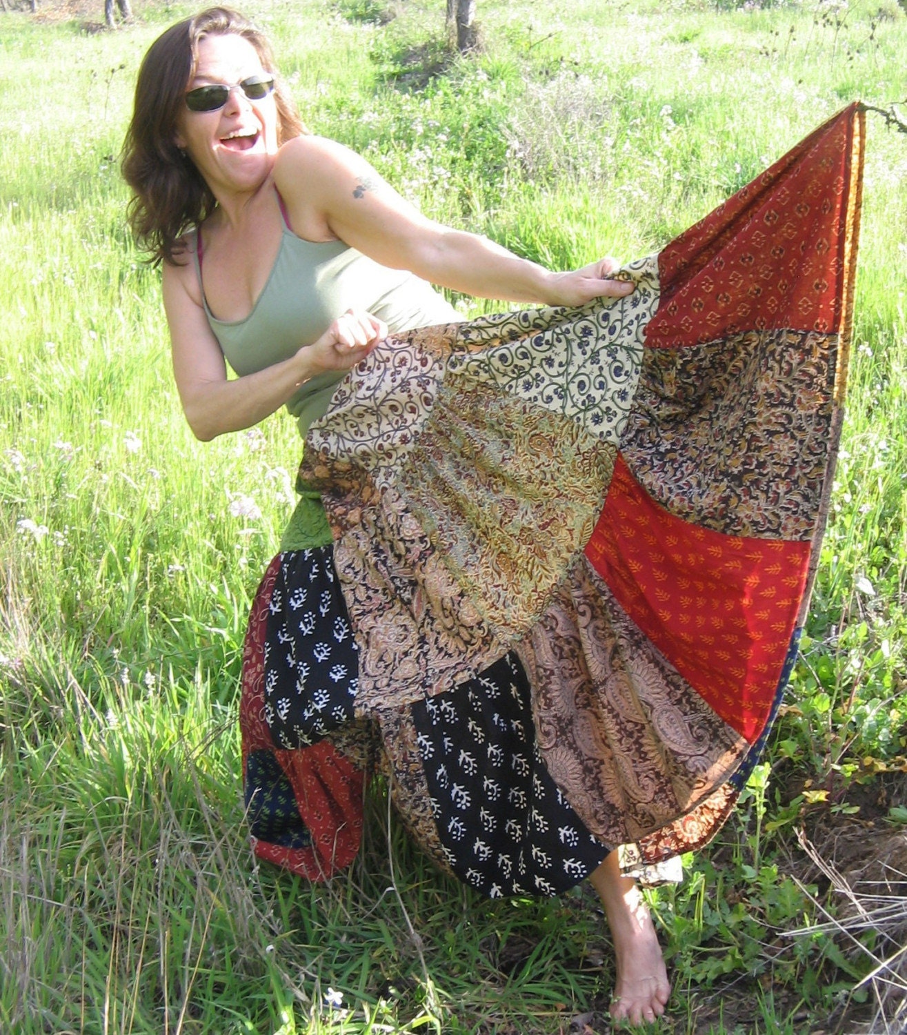 Handmade Patchwork Hippy Boheme California Girl Skirt Plus Size Or Not