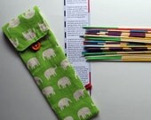 Stripey Pick Up Sticks in a Lime Green Elephant Print Pouch