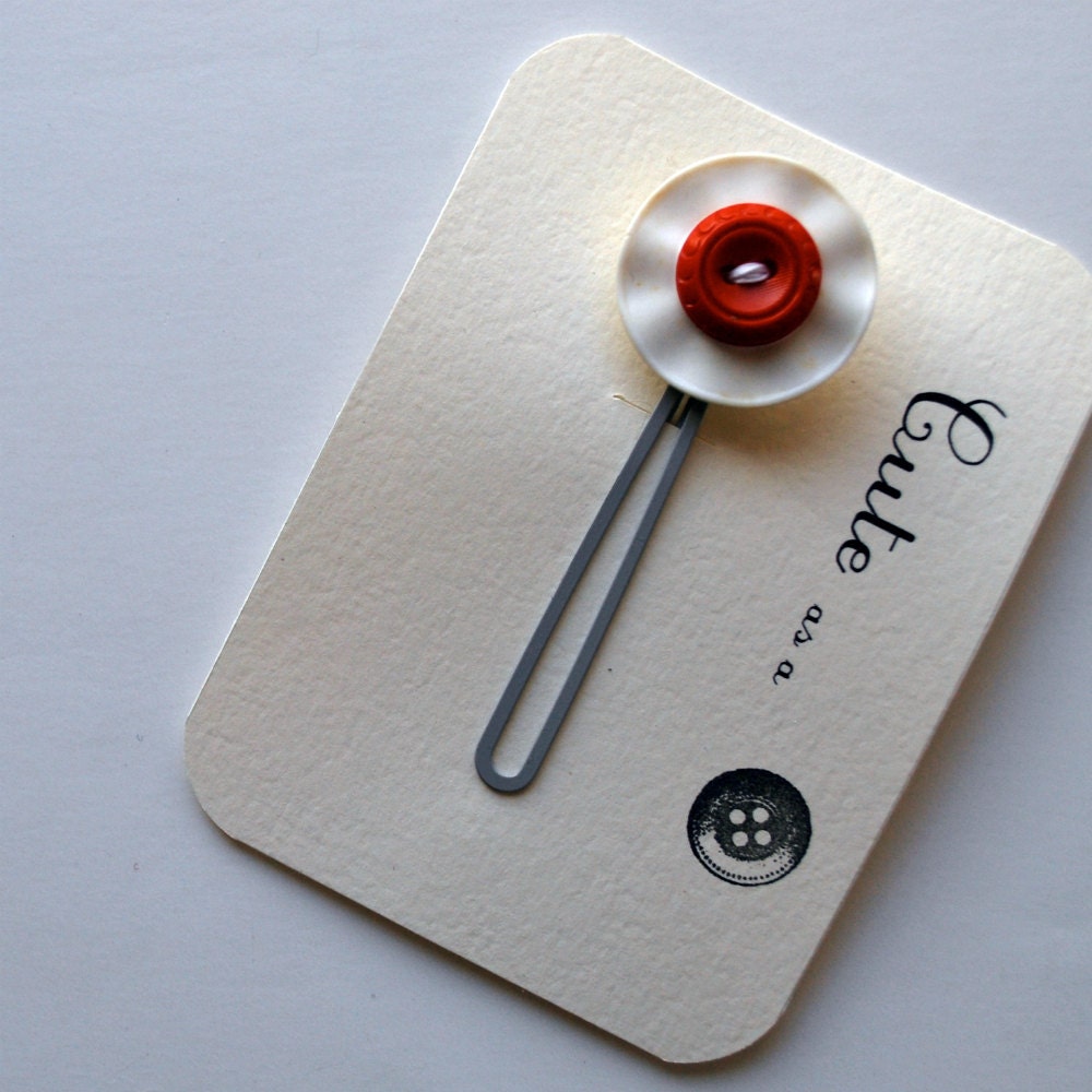 Cute as a Button--White and Red VIntage Button Hair Pin