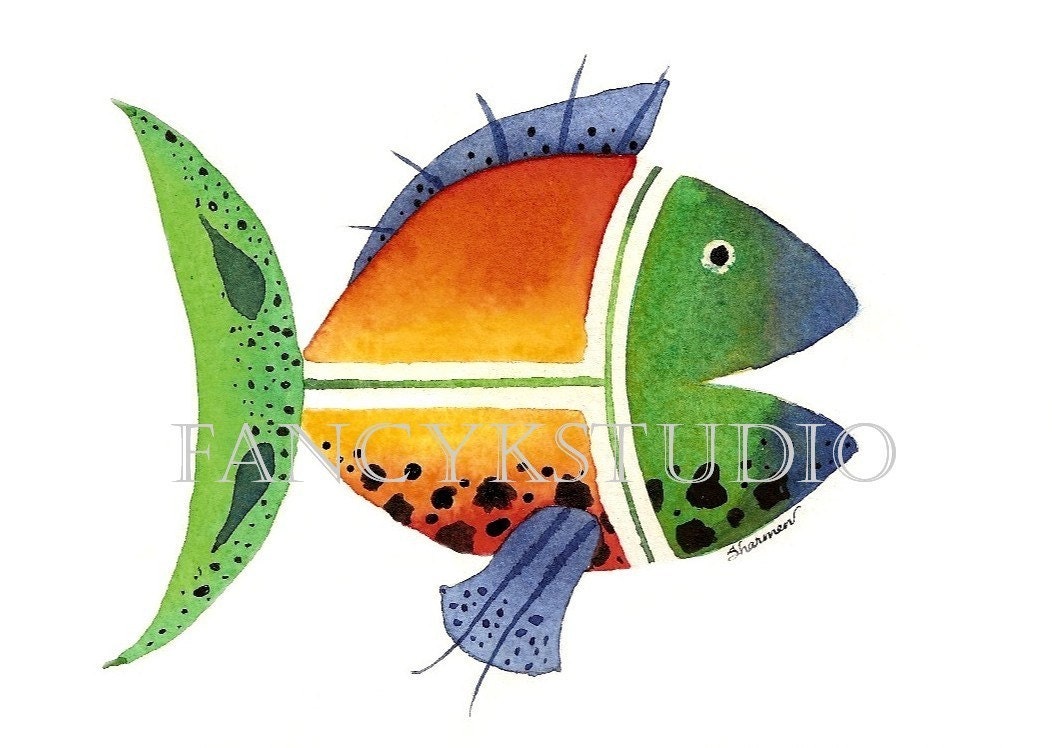537 FISH  5x7 Limited Edition CANVAS TEXTURED FINE Art Print GREAT FOR BEACH HOUSE OR KIDS ROOM OR BATH
