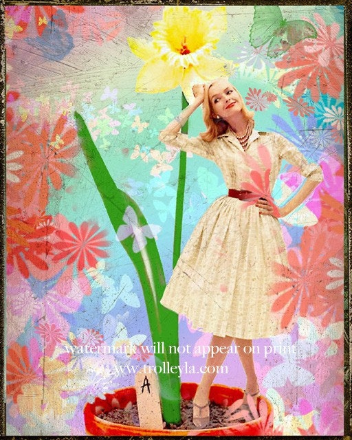 1950s fashion art, Retro Fashion Art, Fashion Illustration, Fashion Print, Whimsical Art