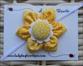 Sweet Six-Petal Fabric Flower Hair Clip or Skinny Elastic Headband - Yellow Garden Pindots