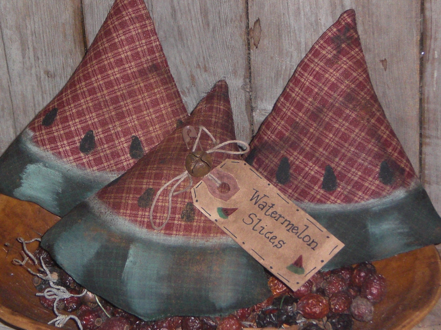 3 Primitive - Watermelon Wedges Slices - Summer Fun - Fruit - Slices - Bowl Fillers - Ornies - Ornaments - Tucks