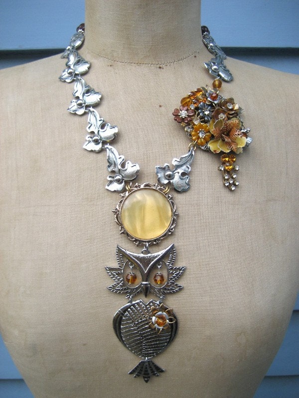 SALE, Vintage Owl Necklace, Vintage Flower Necklace
