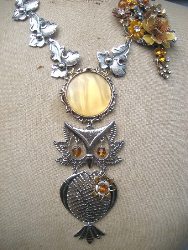 SALE, Vintage Owl Necklace, Vintage Flower Necklace